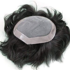 SIZE-9X6 Size 100% Human Hair Toupee/Patch/Human Hair Wig Non Surgical Hair Loss Solution For Men(Natural Black 9X6)