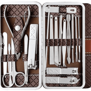 Poojavi 18 Pieces Manicure Kit, Pedicure Tools for Feet, Nail Clipper, Ear Pick Tweezers, Manicure Pedicure Set for Women and Men Brown