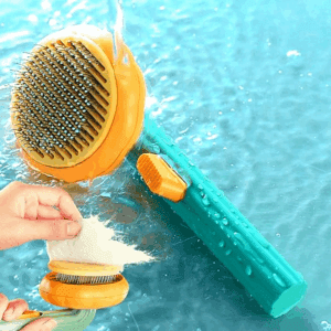 Poojavi Self Cleaning Dog Comb & Cat Comb - Pet Hair Remover Grooming Comb with Switch & PAIN - FREE Slickers | Deshedding Dog Brush & Cat Brush To Gently Massage The Pets with FREE Bath Brush