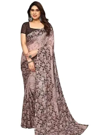 Women's Floral Printed Georgette Saree with Unstitched Blouse Piece