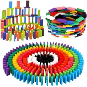 Domino Blocks, 12 Colors Bulk Wooden Dominoes - Building Block Tile Game Racing Educational Toy for Kids Birthday Party Favor