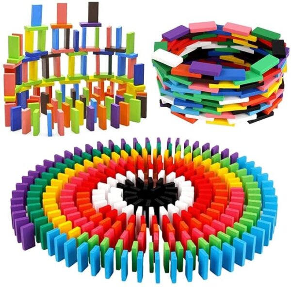 Domino Blocks, 12 Colors Bulk Wooden Dominoes - Building Block Tile Game Racing Educational Toy for Kids Birthday Party Favor