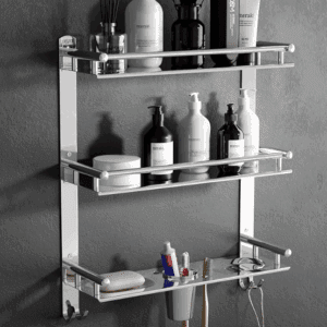Stainless Steel 3 Layer/3 Tier Multipurpose Bathroom Shelf/Rack/Organizer/Stand/Holder with Double Soap Dish and Toothbrush Holder Tumbler Bathroom Accessories