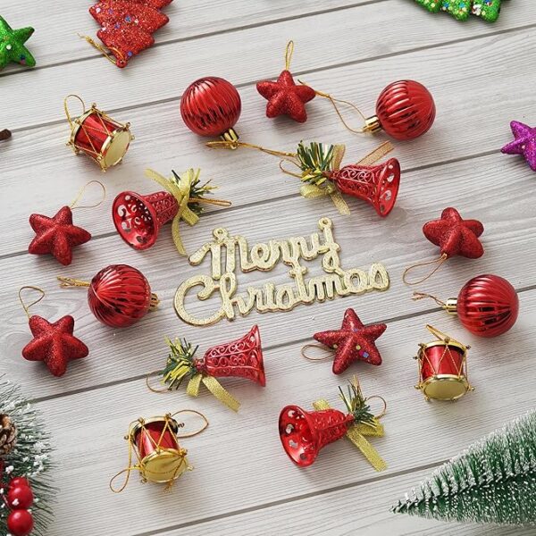 Christmas Tree Decorative Hanging Ornaments, Decoration Items - Merry Christmas Cutout, Stars, Balls, Drums, Bells, Pine Tree