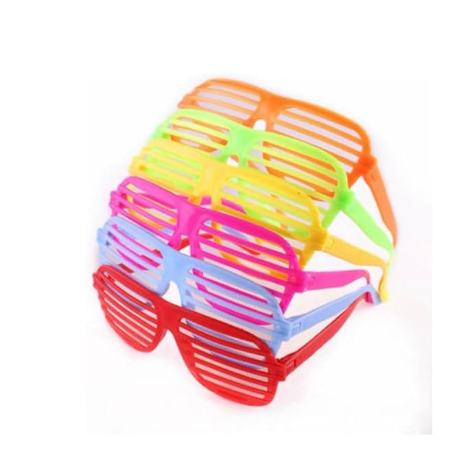 Bright Neon Round Shutter Shades ? Pack of 6 Multicolour Retro Party Glasses for Kids & Adults | Fun Dress Up Accessories for Birthday, DJ Night, School Events, Stage Shows