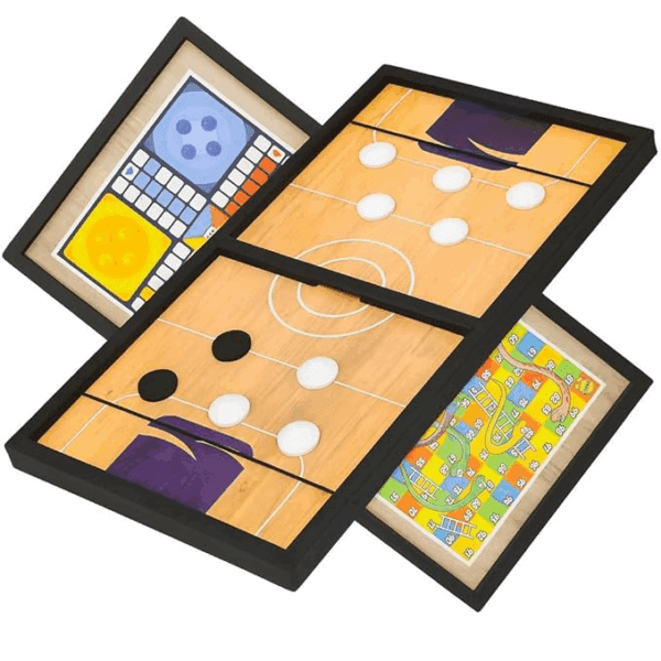 3 in 1 Fastest Finger First Sling Puck Wooden Board Game for Kids & Adults | String Hockey Game | Family Indoor Fun Game | Party & Gift Toy for Boys & Girls