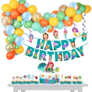Mermaid Theme Birthday Decoration - 83 Pcs, For Girls, Kids | Mermaid Metallic Balloons, Cake Topper, Swirls | Ariel Theme Party Decoration | Birthday Banner(Cardstock)