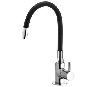 Brass Swan Neck with Flexible Swivel Spout, Black & Chrome Finish (Single Flow)