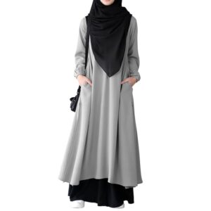 Poojavi  Two Pieces Abaya Dress with Elasticated Sleeves made with Nida Matte Fabric - Knee length Burqa for Women and Girls