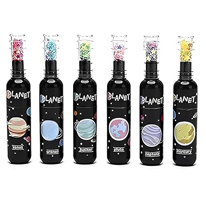 Poojavi Bottle Shape Highlighters | Set Of 6 | Planet Theme | Chisel Tip Fine Grip Marker Pen | Ideal Gifts For Stationery Hoarders & Kids | Party Return Gifts For Girls.