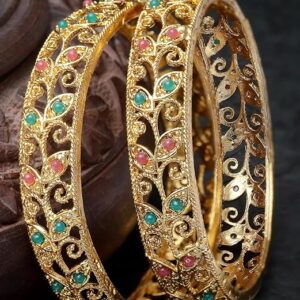Gold Plated Red And Green Kada Bracelet Bangle Jewellery Set for Women & Girls