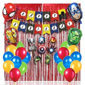 SuperHero Birthday Decoration Items - 35 Pcs, Super Hero Theme Birthday Decorations Kids | Superhero Birthday Decorations Kit | SuperHero Foil Balloons | Happy Birthday Decoration for Boys