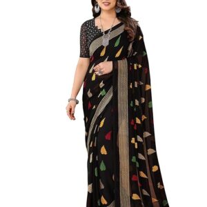 Women's Floral Print Bollywood Georgette Saree with Matching Blouse Piece | Stylish & Beautiful Fancy Saree for Festivals, Wedding, Parties, Casual Outings