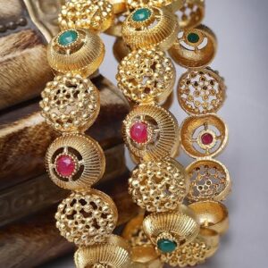 Gold Plated Red And Green Kada Bracelet Bangle Jewellery Set for Women & Girls