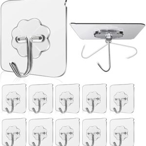 Adhesive Hooks Kitchen Wall Hooks-Heavy Duty 13.2lb(Max) Nail Free Sticky Hangers with Stainless Hooks Reusable Utility Towel Bath Ceiling Hooks-10 pcs