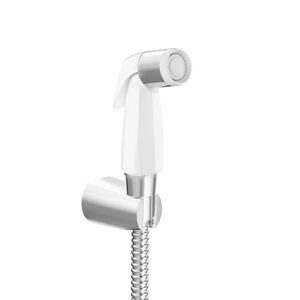 Complementary Health Faucet for Toilet | Ideal Toilet Jet Spray for High Water Pressure | Bathroom Jet Spray with Flexible Metal Hose and Holder, White, 1 M Hose