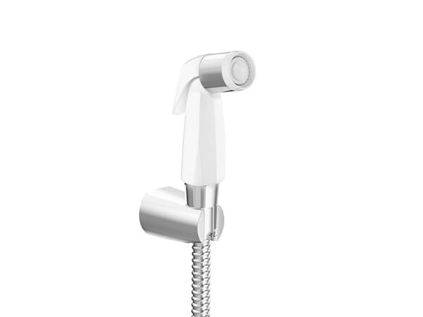 Complementary Health Faucet for Toilet | Ideal Toilet Jet Spray for High Water Pressure | Bathroom Jet Spray with Flexible Metal Hose and Holder, White, 1 M Hose