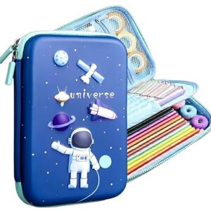 Space Design Embossed Eva Cover Pencil Case Compartments, Pencil Pouch, Kids,, Students, Stationery Box, Cosmetic Zip Pouch Bag (1 Unit, Canvas, Multicolor)