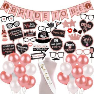 Bride To Be Decoration Set Combo -73Pcs Rose Gold Bachelorette Party Decorations | Bride To Be Props | Bride To Be Sash | Bride To Be Banner (Cardstock) | Bride To Be Balloon