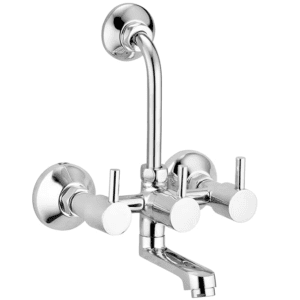 Brass Wall Mixer with Provision for Over Head Shower and 190mm Long Bend Pipe (Chrome)
