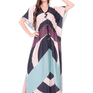 Poojavi Women's Satin Printed Kaftan Maxi Nighty for Women Ladies (Free Size)
