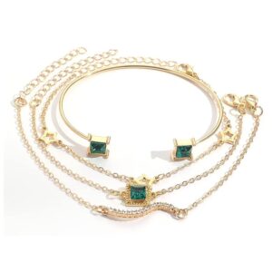 Latest Stylish 4pcs Multilayer Green Crystal Bangle Bracelet for Women and Girls (14754b)