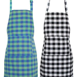 Unisex Kitchen Checkered Design Apron with 2 Front Centre Pocket With Adjustable Neck Strap (Pack Of 2)