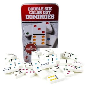 Double Six Color Dot Dominoes Set ? 28-Piece Educational Game in Tin Case | Classic Matching Game for Kids & Families | Multicolor Dominoes for Ages 5+