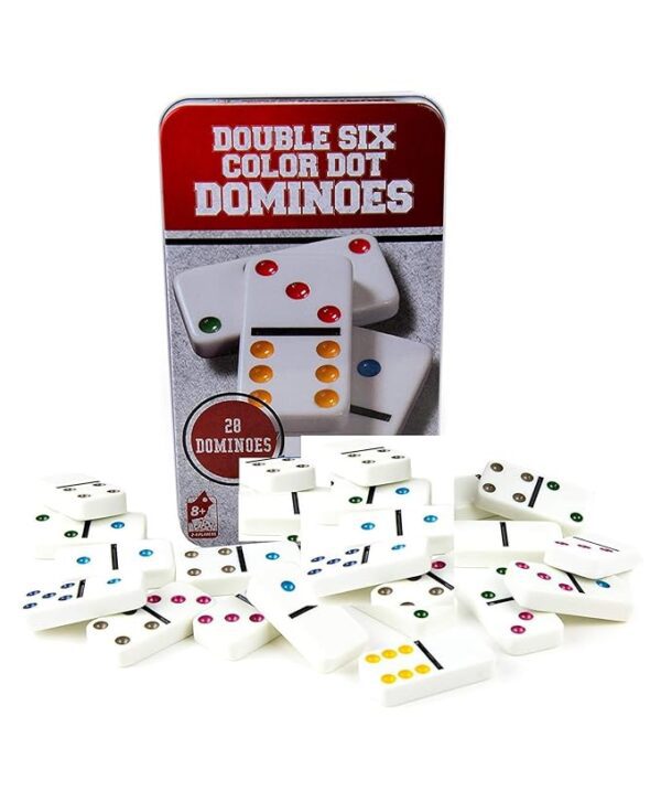 Double Six Color Dot Dominoes Set ? 28-Piece Educational Game in Tin Case | Classic Matching Game for Kids & Families | Multicolor Dominoes for Ages 5+
