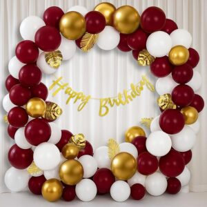 Happy Birthday Decoration Kit ? 53 Pcs Happy Birthday Banner with Arch Roll, Glue Dots, Golden Balloons, White Balloons, Burgundy Balloons for Decoration(Cardstock)