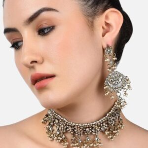 Poojavi Traditional Kundan & Pearls Necklace Set For Women