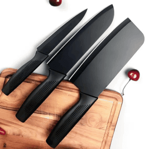 Set of 3 Stainless Steel Kitchen Knives | Sharp Edge Cutting Chef Knives for Chopping Vegetables & Fruits | Multipurpose Knife Set (Black)