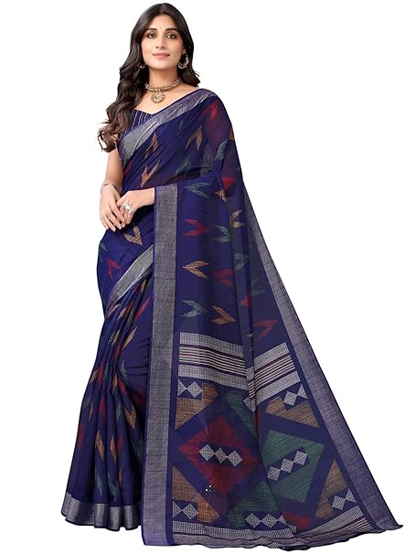 Poojavi Tassel & Printed Cotton Saree with Blouse