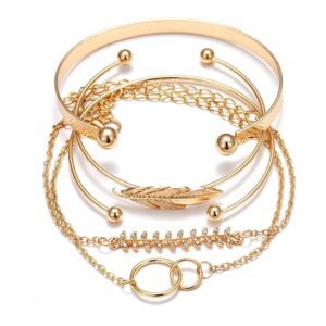 Set of 5 Stylish Multilayer Crystal Bangle Gold Plated Bracelet for Women and Girls (Golden) (13075b), One Size