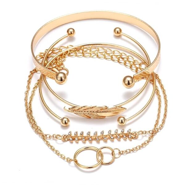 Set of 5 Stylish Multilayer Crystal Bangle Gold Plated Bracelet for Women and Girls (Golden) (13075b), One Size