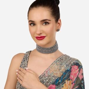 Poojavi Multistrand Beaded Contemporary Choker Necklace & Earring Set For Women