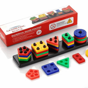 Geometric Plastic Blocks, Sorting & Stacking Toys for Toddlers and Kids Preschool, Color Stacker Shape Sorter Gift Educational Learning Toy for 1 2 3 Years Boys and Girls, Multicolor