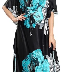Poojavi Kaftan Nighty | Serena Fabric | Floral Print Maxi | Short Sleeves | V Shaped Neck