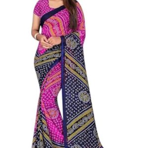 Printed Bandhani Georgette Saree (Pink)