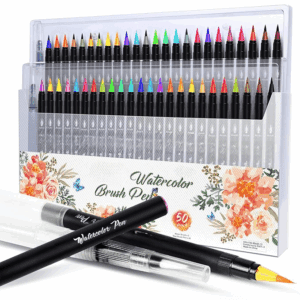 Watercolor Brush Markers Pen,48 Colours Water Based Drawing Marker Brushes With 2 Water Brushes,Water Soluble For Adult Coloring Books Calligraphy Mother'S Day Father'S Day Gifts,Multicolor