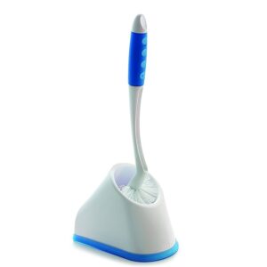 Angular Toilet Brush with Holder Pack of 1, Blue & White |Flexible Bristles & Rubberised Firm Grip Plastic Sturdy Handle |Toilet Cleaning Brush for Western & Indian Toilet Bathroom Brush