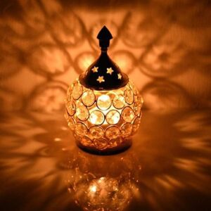 India Akhand Diya for Puja | Diyas Decorative Brass Crystal Oil Lamp | Diwali Decoration Item - Lantern Oval Shape Diwali Gifts | Return Gift | Home Decor Puja Lamp