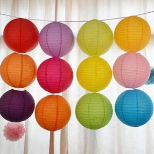 Paper Round Hanging Ball Lantern Lamps (Multicolour, 12 Inch) - Pack of 5
