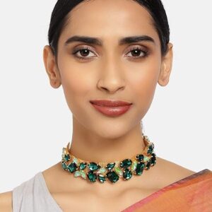 Poojavi Green Crystal Shine Stones Party Bling Contemporary Choker Necklace For Women
