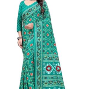 Printed Bandhani Georgette Saree (Green)