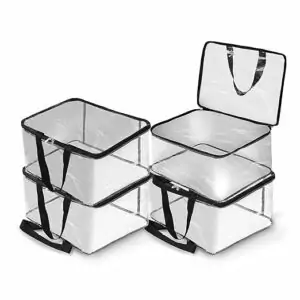 Storage Bag For Saree Covers,Clothes,Lehenga,Blankets,Bedsheets,Toys,Docs|Wardrobe Organizer|Clear Storage Box Bag(Pack Of 4),25 Cm,15 Cm,White