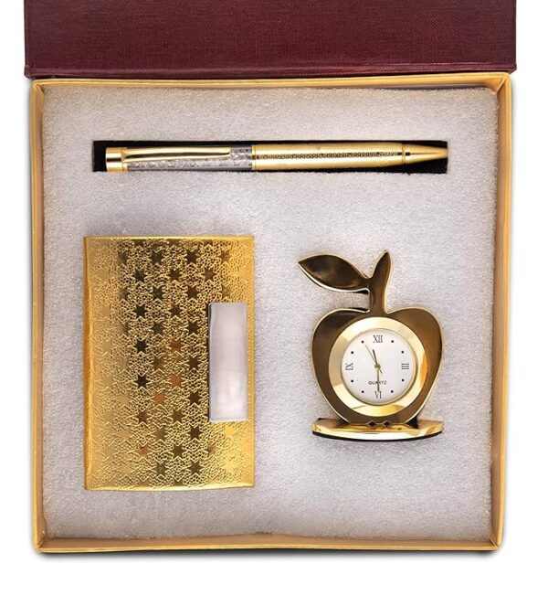 Corporate Gift Set of 3 | Pen, Card Holder & Desk Clock Combo | Birthday Anniversary Wedding Gifts for Men, Women, Husband, Wife, Girlfriend, Boyfriend, Employees | Diwali Festival Gift Box