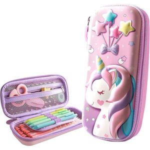 Unicorn Cover Large Capacity Pencil Case Compass With Compartments, School Supply Organizer For Students, Stationery Box, Cosmetic Zip Pouch Bag (1 Unit, Canvas, Multicolor)