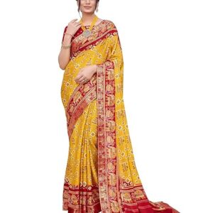 Poojavi Women's Cotton Linen Printed Saree with Unstitched Blouse Piece