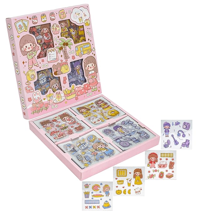 PET Girl Theme Peel and Stick Stickers for Paper Kids 100 Sheet Stickers Adorable Japanese Girl Sticker Set Stationery Item Multicolor 3+Years (Pack of 1) 2.2 cm